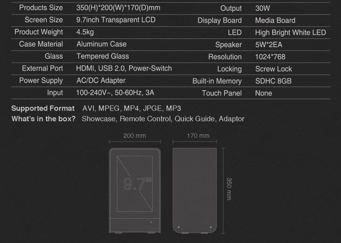 10 inch showcase specs