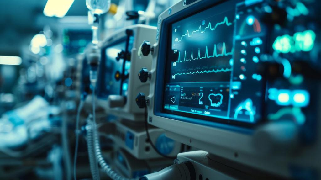 Cutting-edge medical equipment with advanced digital displays and intricate tools designed for patient care.