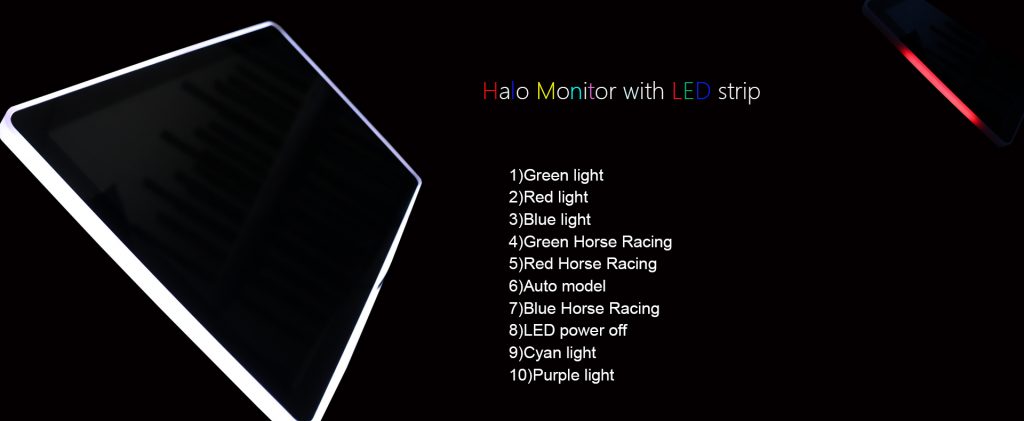 halo monitor with led edge and led strip