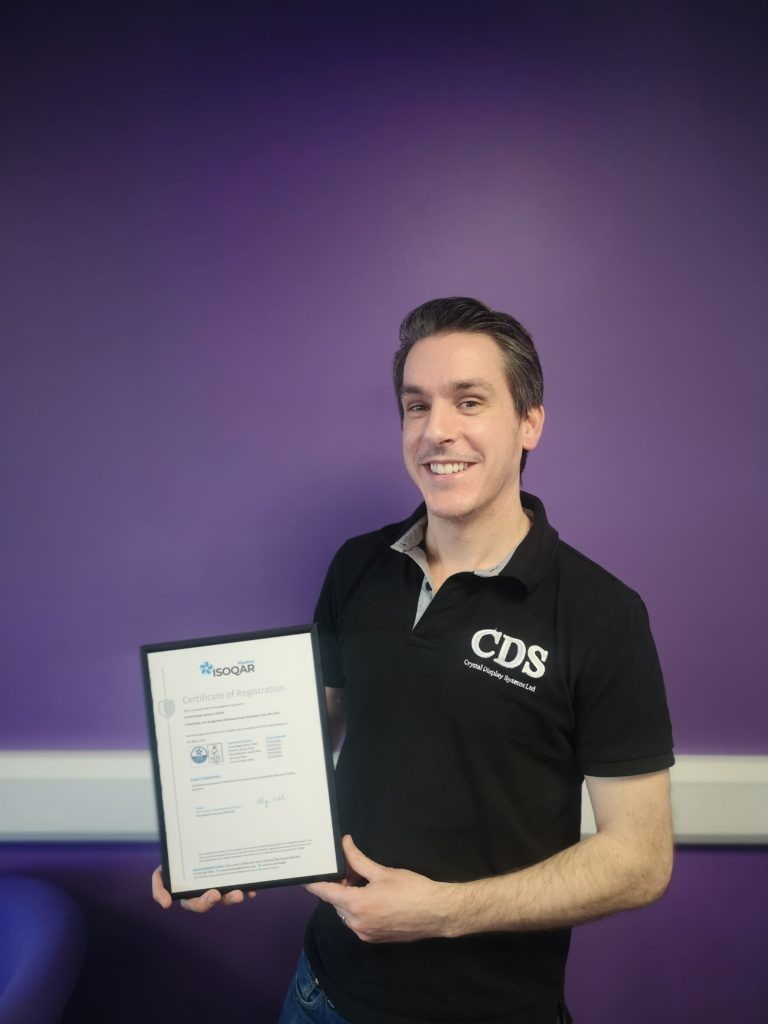 Tony Large, Director and Joint Founder CDS, with our ISO 14001 Certificate