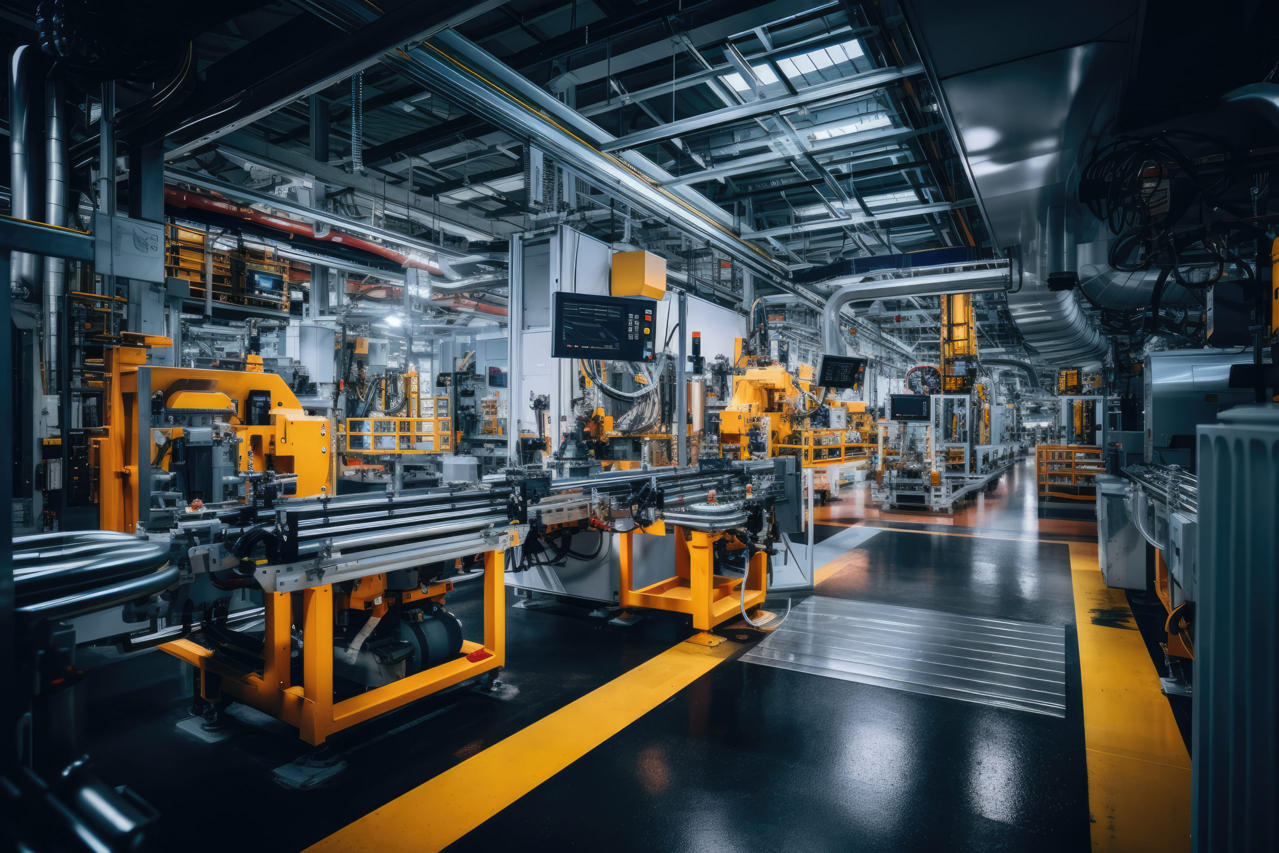 Machinery and production lines within a modern manufacturing facility