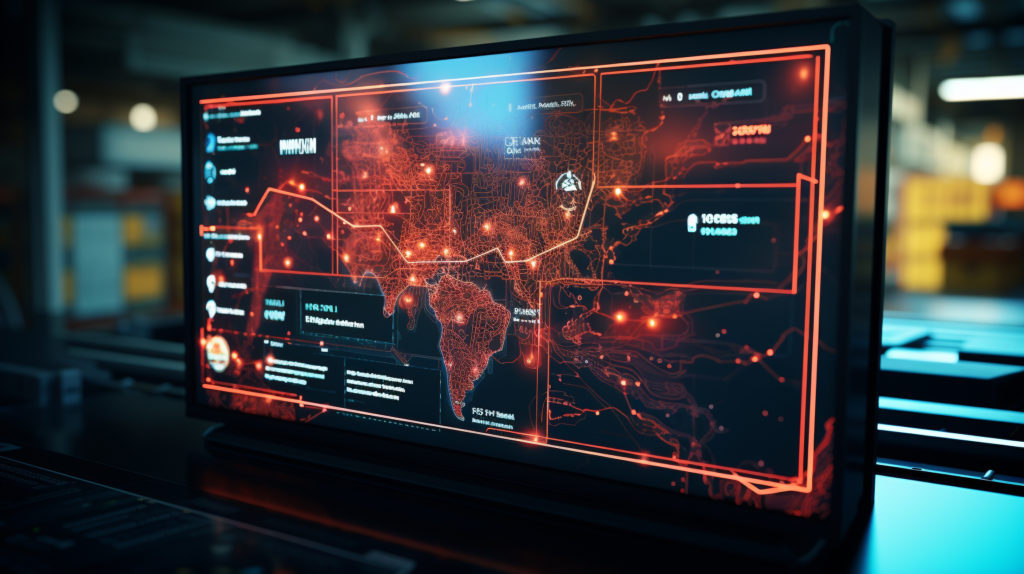 Close-up of a digital interface displaying global logistics networks, highlighting the efficiency of container cargo distribution