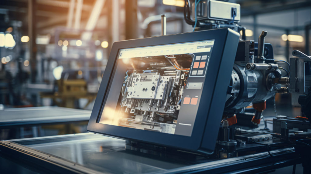 working in medical factory with using laptop