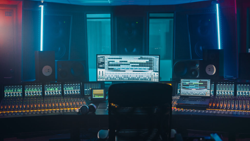 Shot of a Modern Music Record Studio Control Desk with Computer