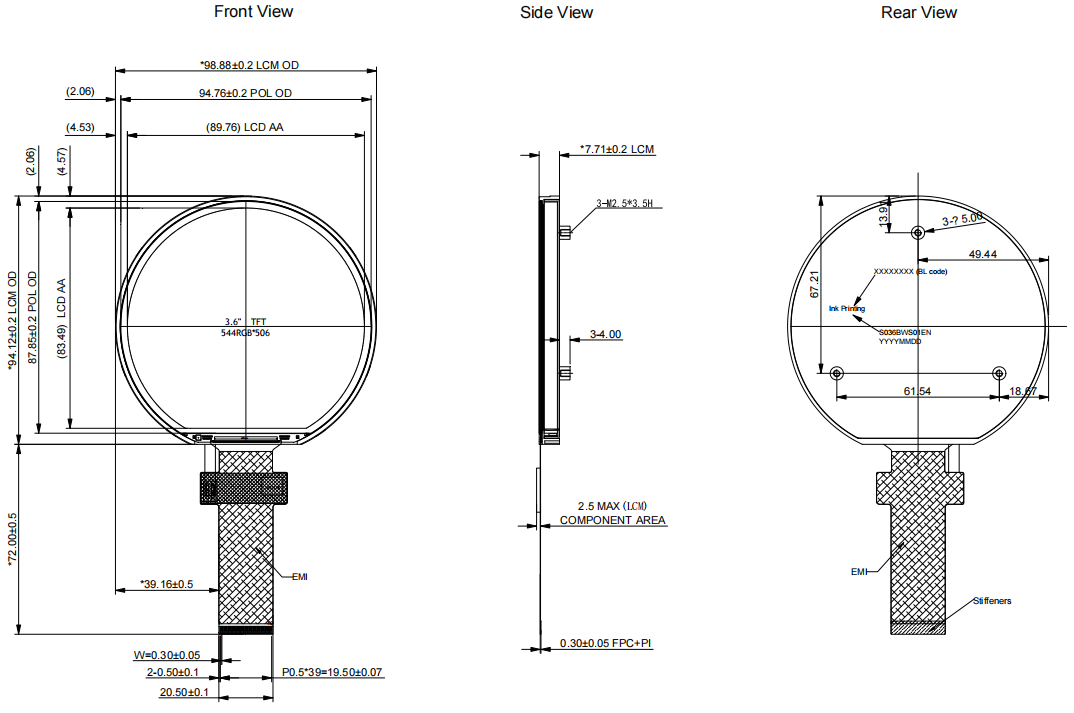 3.6 inch round TFT drawing