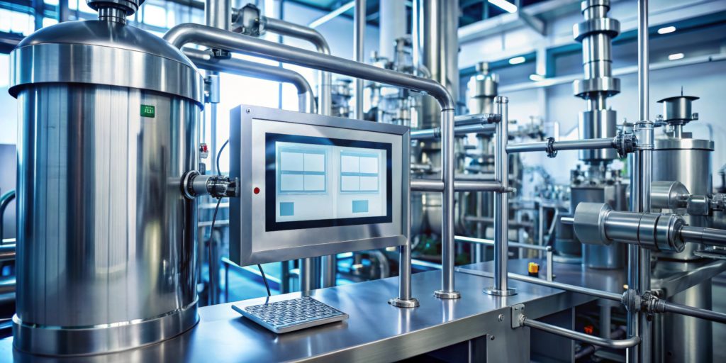 Advanced Industrial Process Control System Display in a Modern Factory Setting