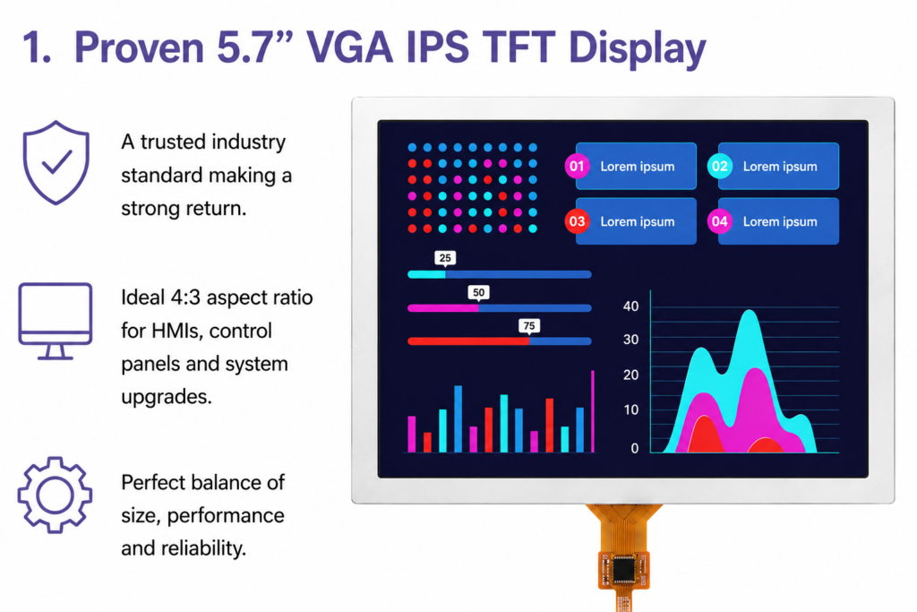 Proven 5.7-inch VGA IPS TFT display for industrial HMI and control-panel applications