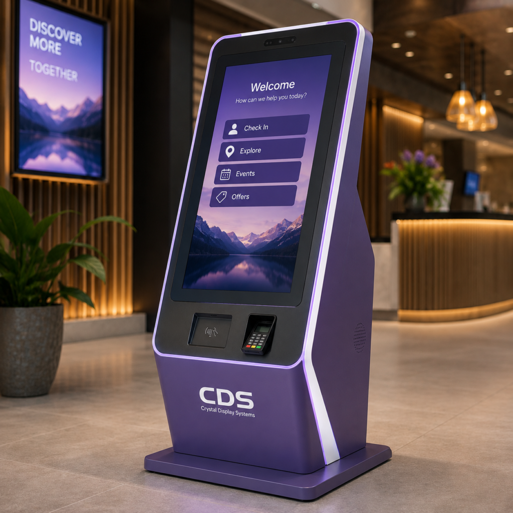 Custom Touchscreen kiosk display for retail self-service, product information and customer interaction.