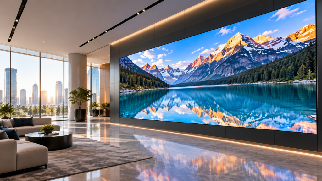 Direct View LED displays Modern Lobby with Alpine Panorama